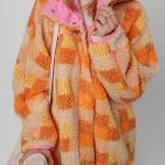 Orange Checkered Sherpa Hooded Jacket