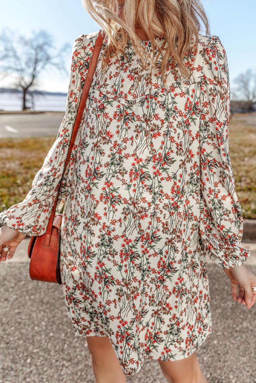White Floral Printed Long Sleeve Mini Dress - Image 4