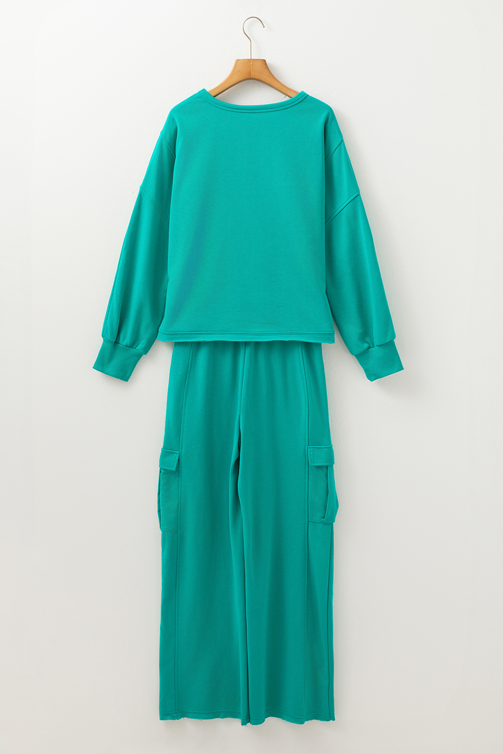 Solid Color Pullover Top and Cargo Pants Set - Image 7