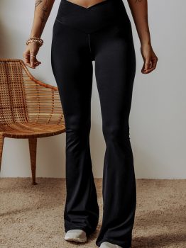 Black V Shape High Waist Flared Leggings