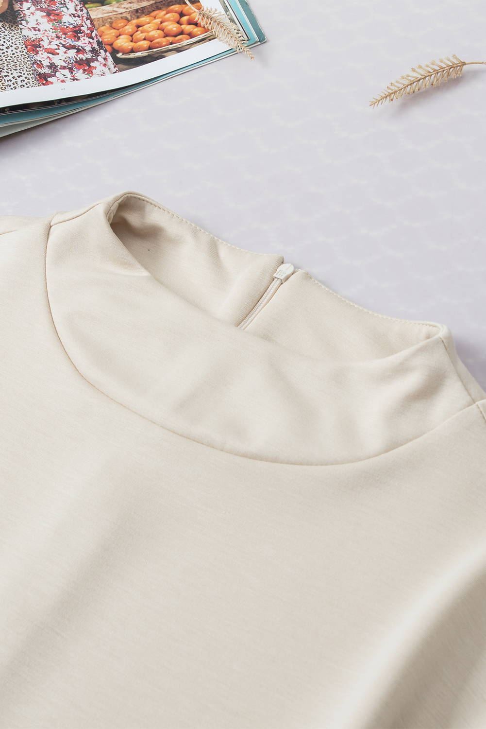 Oatmeal Plain Crew Neck Loose Fit Casual Top - Image 8