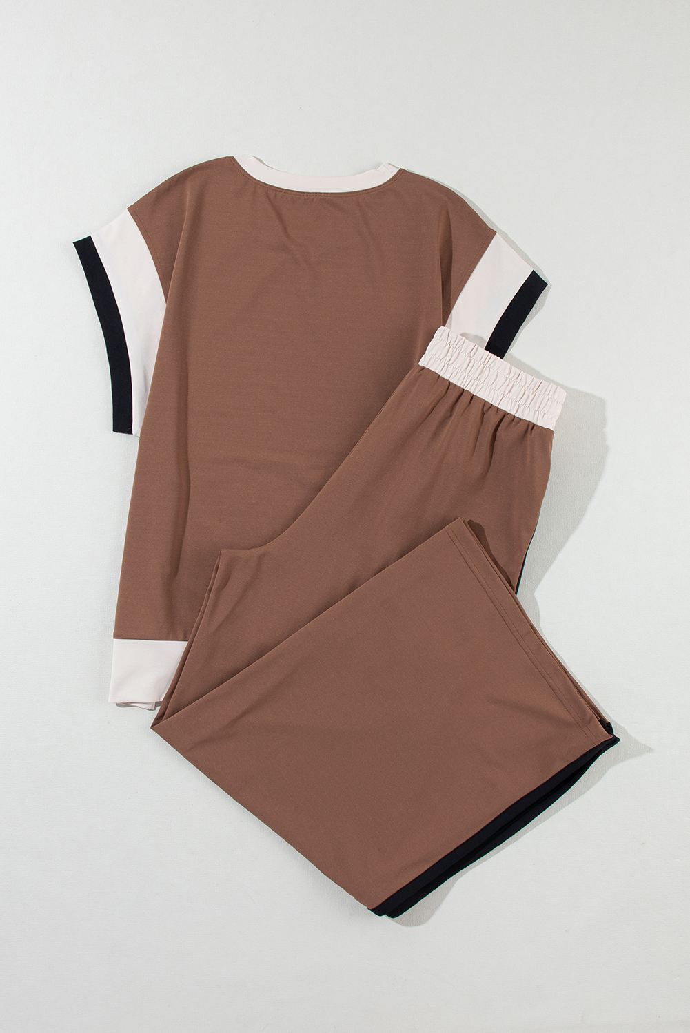 Chestnut Color Block Detail Casual Two-piece Outfit - Image 8