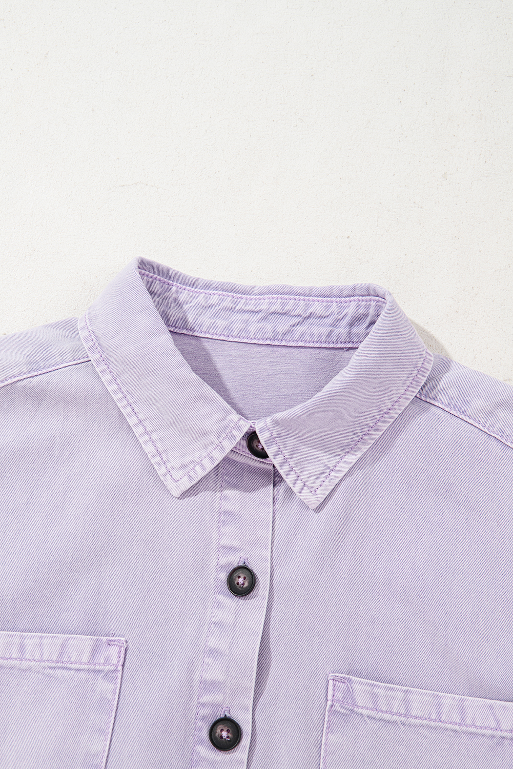 Orchid Petal Short Sleeve Double Chest Pocket Denim Shirt Dress - Image 8