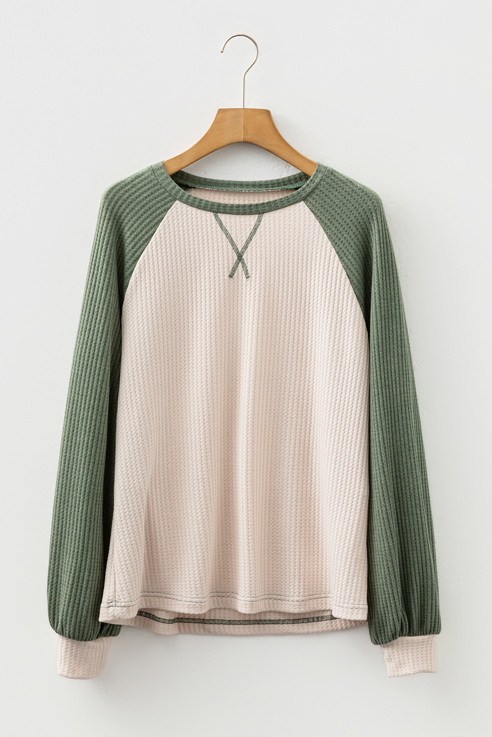 Mist Green Waffle Color Block Raglan Sleeve Top - Image 4