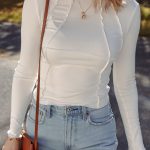 White Exposed Seam Ribbed Knit Slim Fit Long Sleeve Top