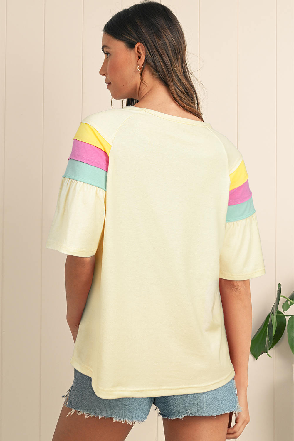 White Color Block Stitched Sleeve Loose T Shirt - Image 2