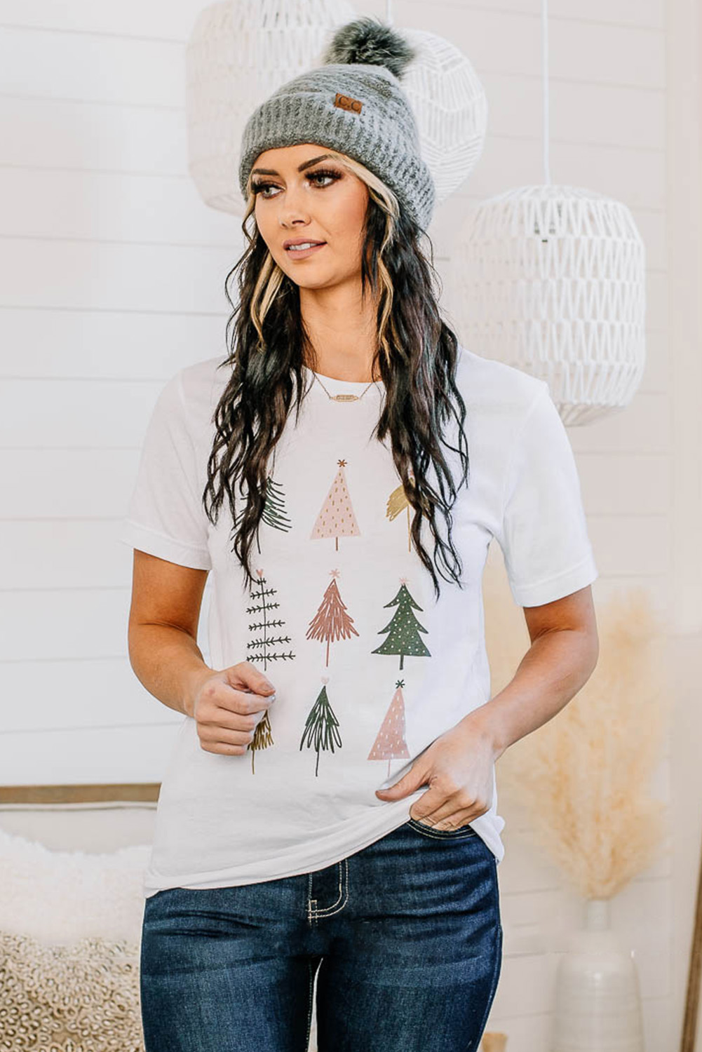 White Christmas Tree Graphic Tee - Image 3