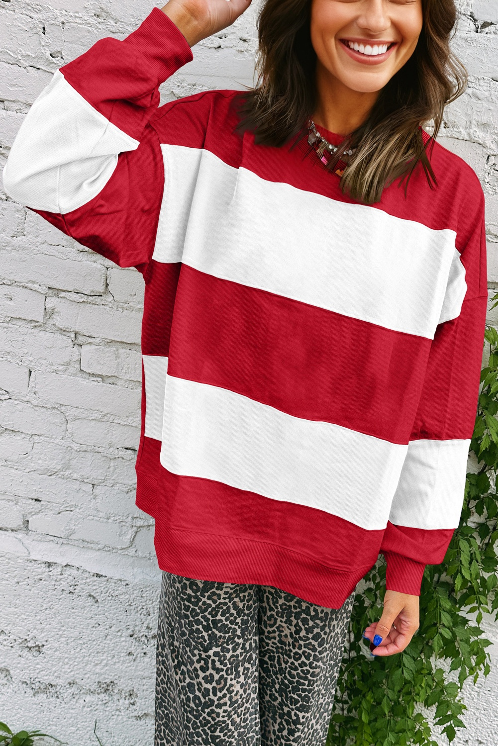 Fiery Red Colorblock Drop Shoulder Baggy Sweatshirt - Image 2