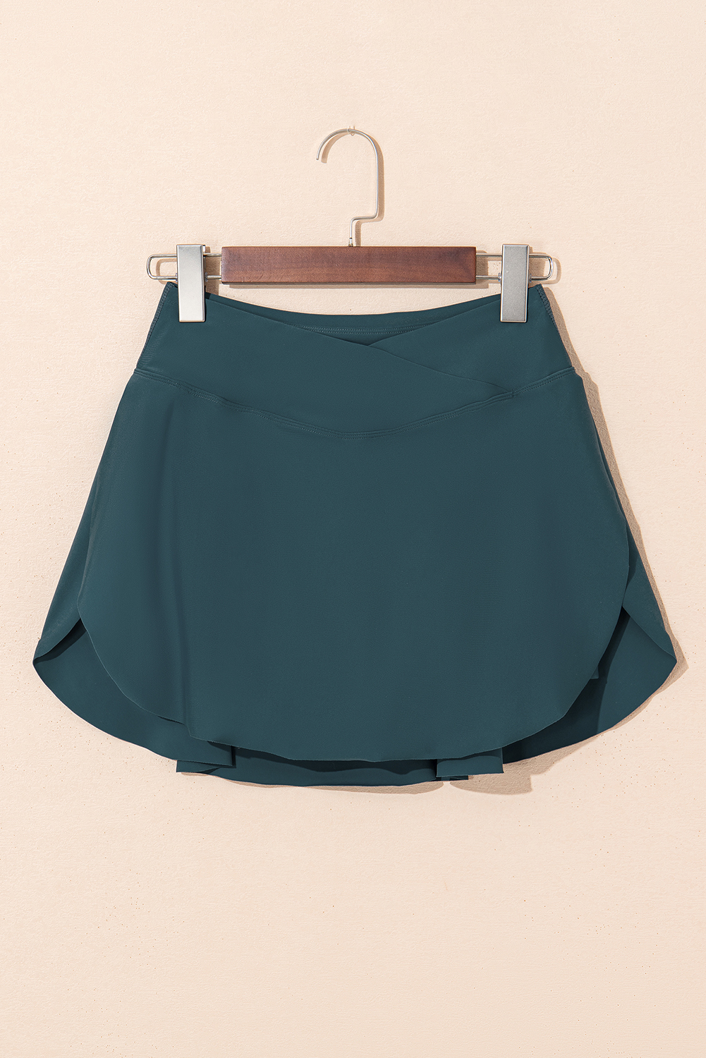 Sea Green Solid Pocketed Crossover High Waist Swim Skort - Image 6