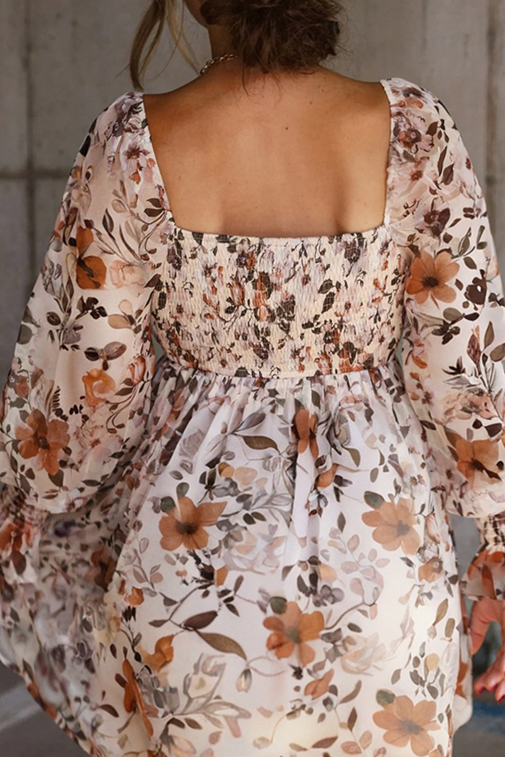 White Floral Print Sweetheart Neck Long Sleeve High Waist Mini Dress - Image 4