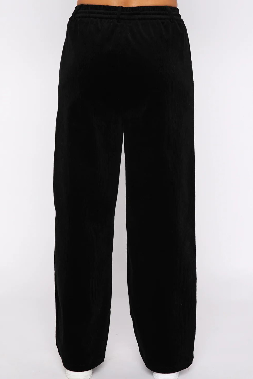 Black Solid Drawstring Waist Wide Leg Pants - Image 6