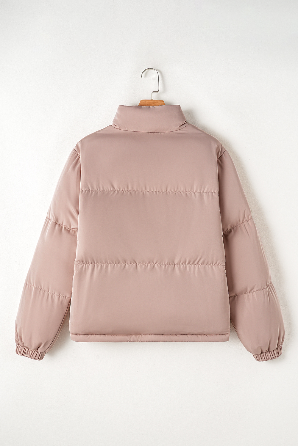 Apricot Pink Full Zipper Quilted Puffer Jacket - Image 7