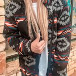 Black Aztec Printed Zip Up Collar Jacket