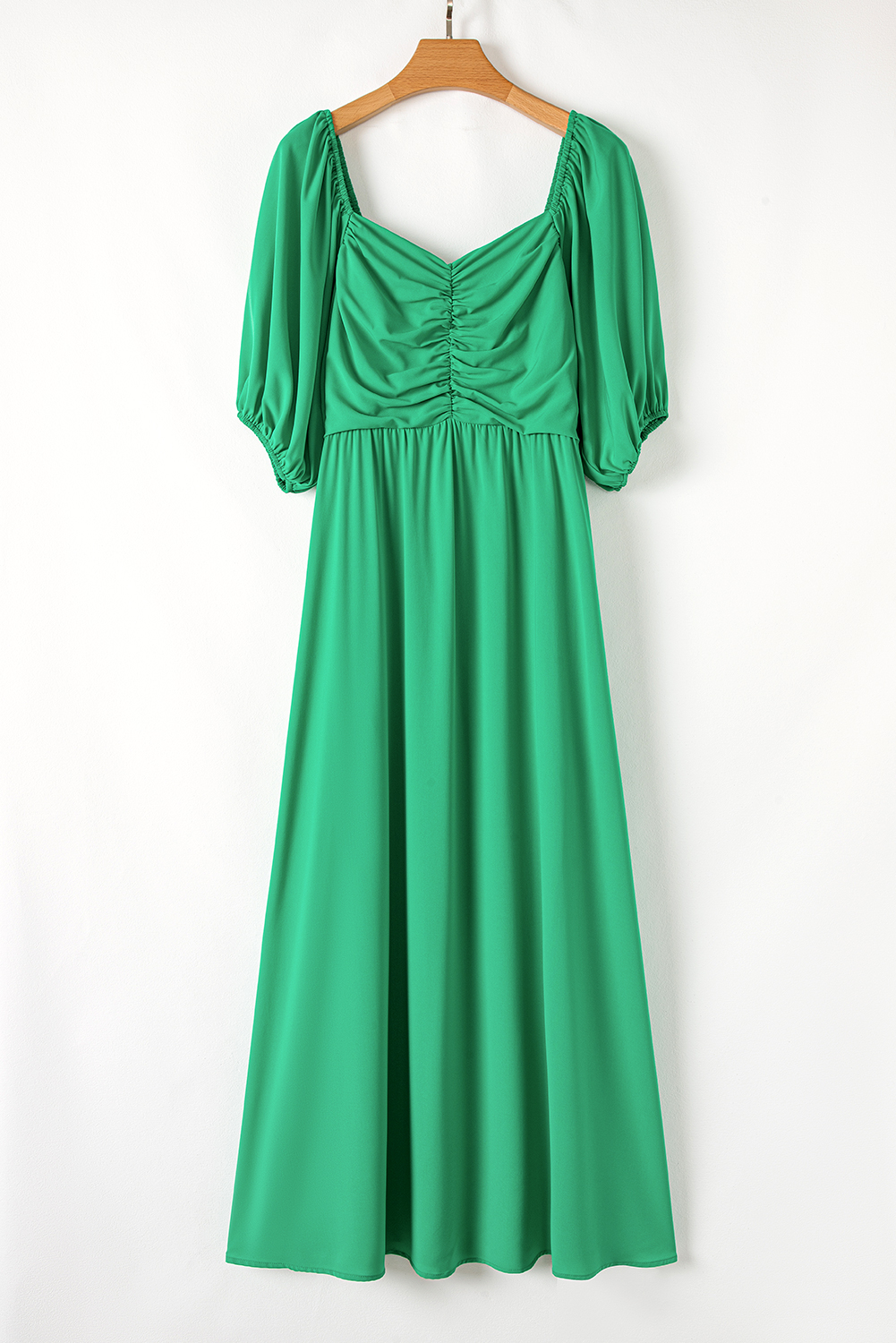 Bright Green Ruched Front Puff Sleeve Plus Size Long Dress - Image 7