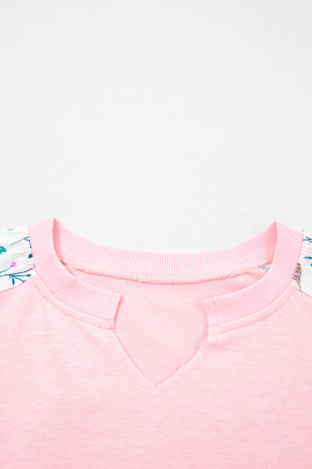 Light Pink Floral Colorblock Patchwork Chest Pocket Notched Neck Long Sleeve Top - Image 5