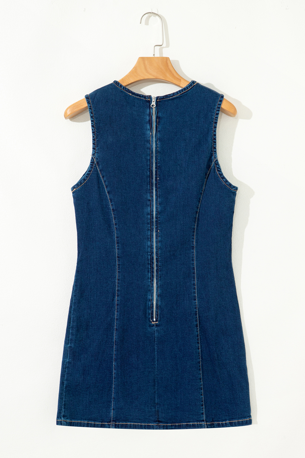 Dirty blue Sleeveless Zipped Bodycon Denim Short Dress - Image 7