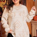 Apricot Plus Size Western Aztec Print Loose Sweater