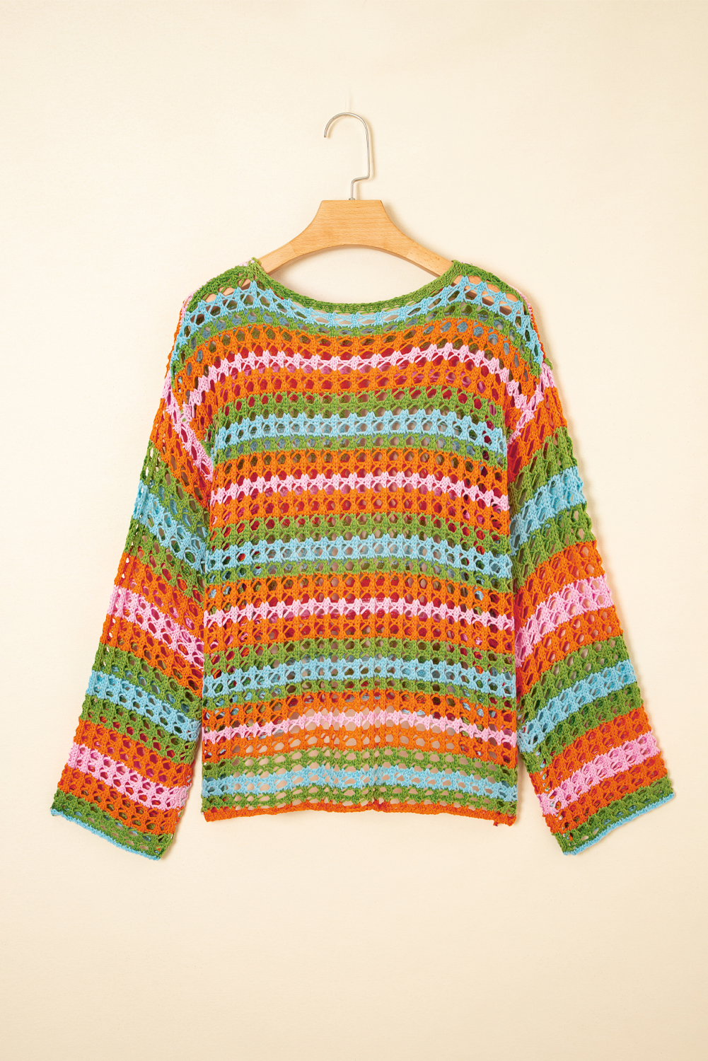 Carrot Multi Stripe Open Knit Sweater Beach Cover Up - Image 4