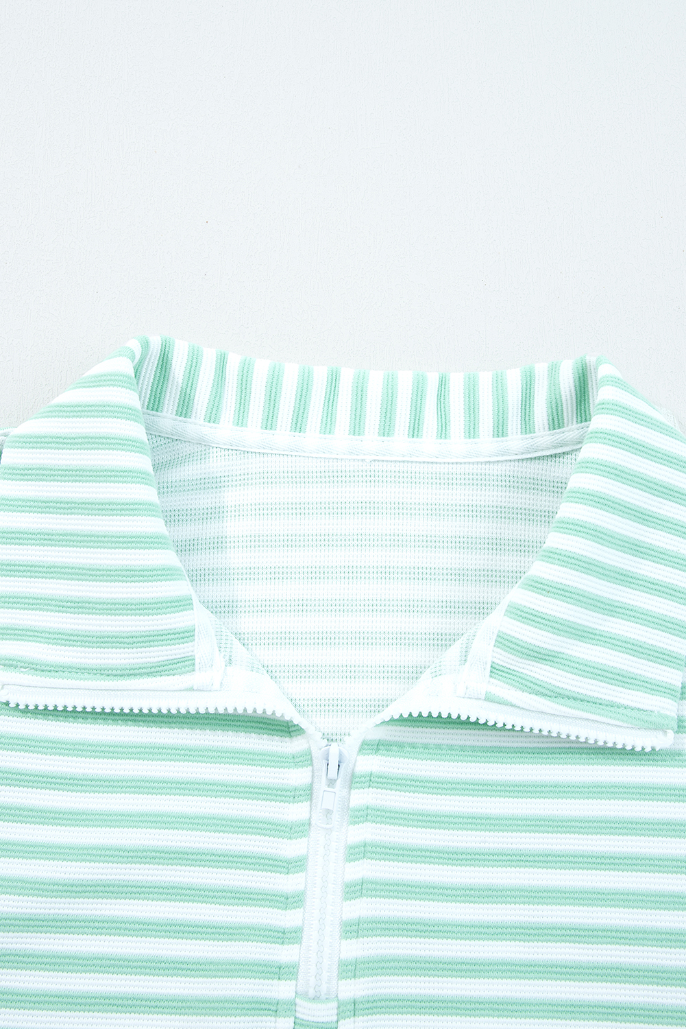 Green Stripe Quarter Zip Collar Pullover Long Sleeve Top - Image 6