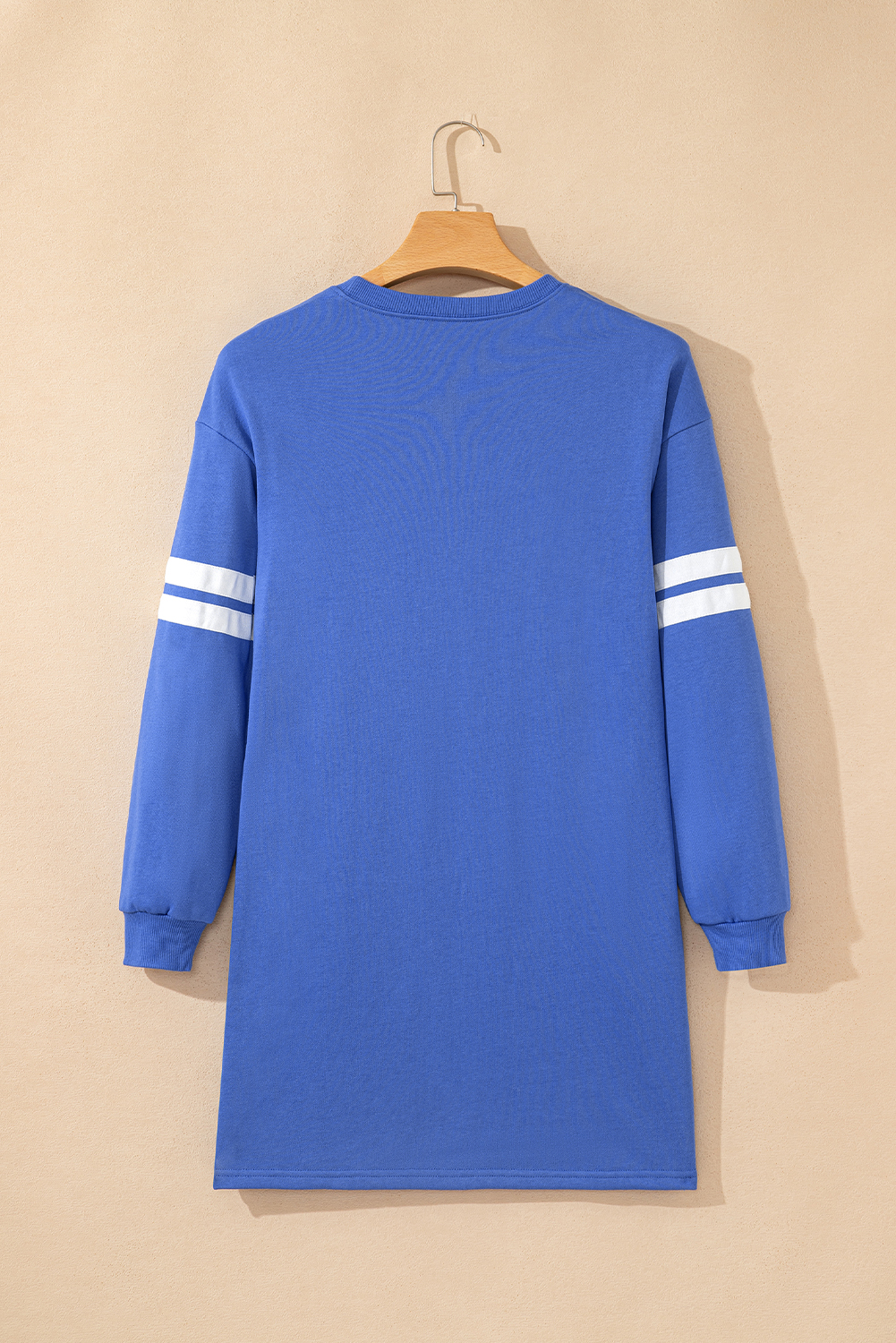 Sky Blue Varsity Contrast Banded Sleeve Shift Sweatshirt Dress - Image 4