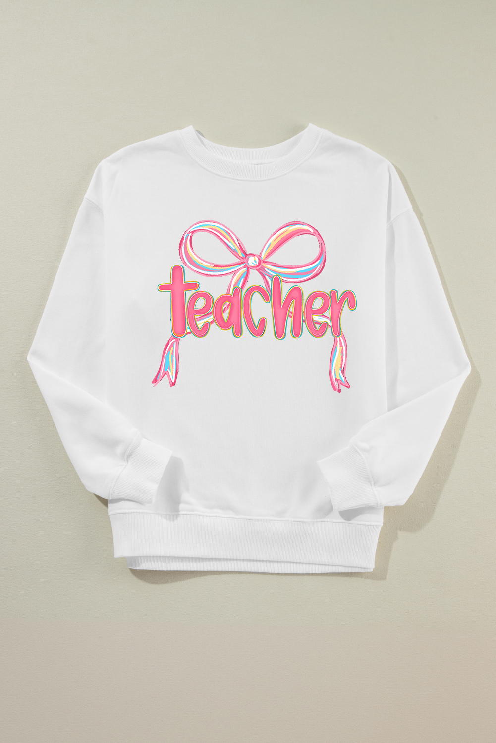 White Teacher Bow PNG Graphic Pullover Sweatshirt - Image 6