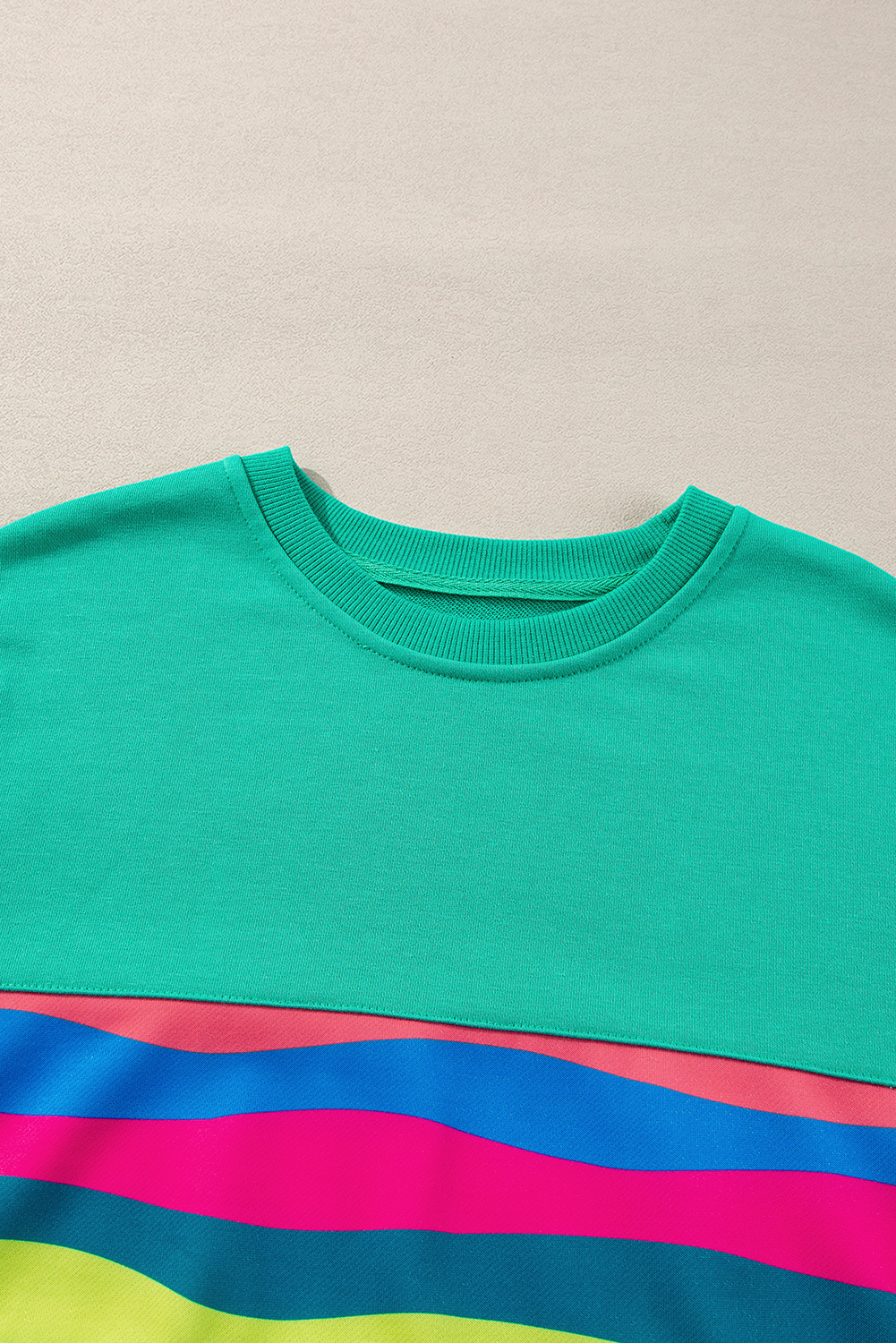 Green Colorful Striped Accent Long Sleeve T Shirt - Image 7