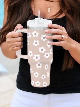 Parchment Floret Print Stainless Tumbler With Lid And Straw 40oz