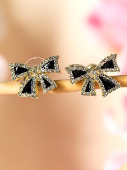 Black Rhinestone Bow Knot Stud Earrings