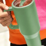 Dark Green Frosted Stainless Handle Large Vacuum Cup with Straw 40oz