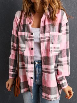 Pink Plaid Button Up Patch Pocket Shirt