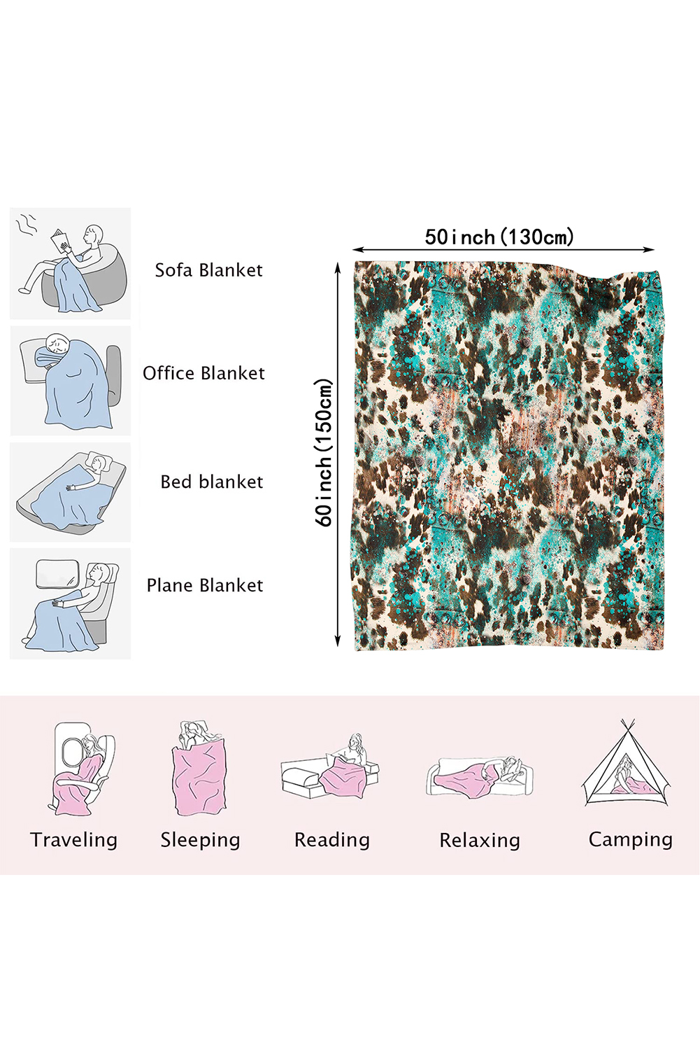 Multicolour Western Style Pattern Large Flannel Blanket - Image 4