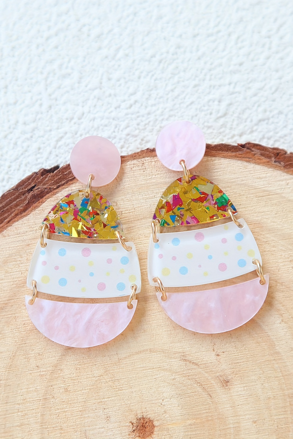 Pink Cute Printed Easter Egg Shape Drop Earrings - Image 3