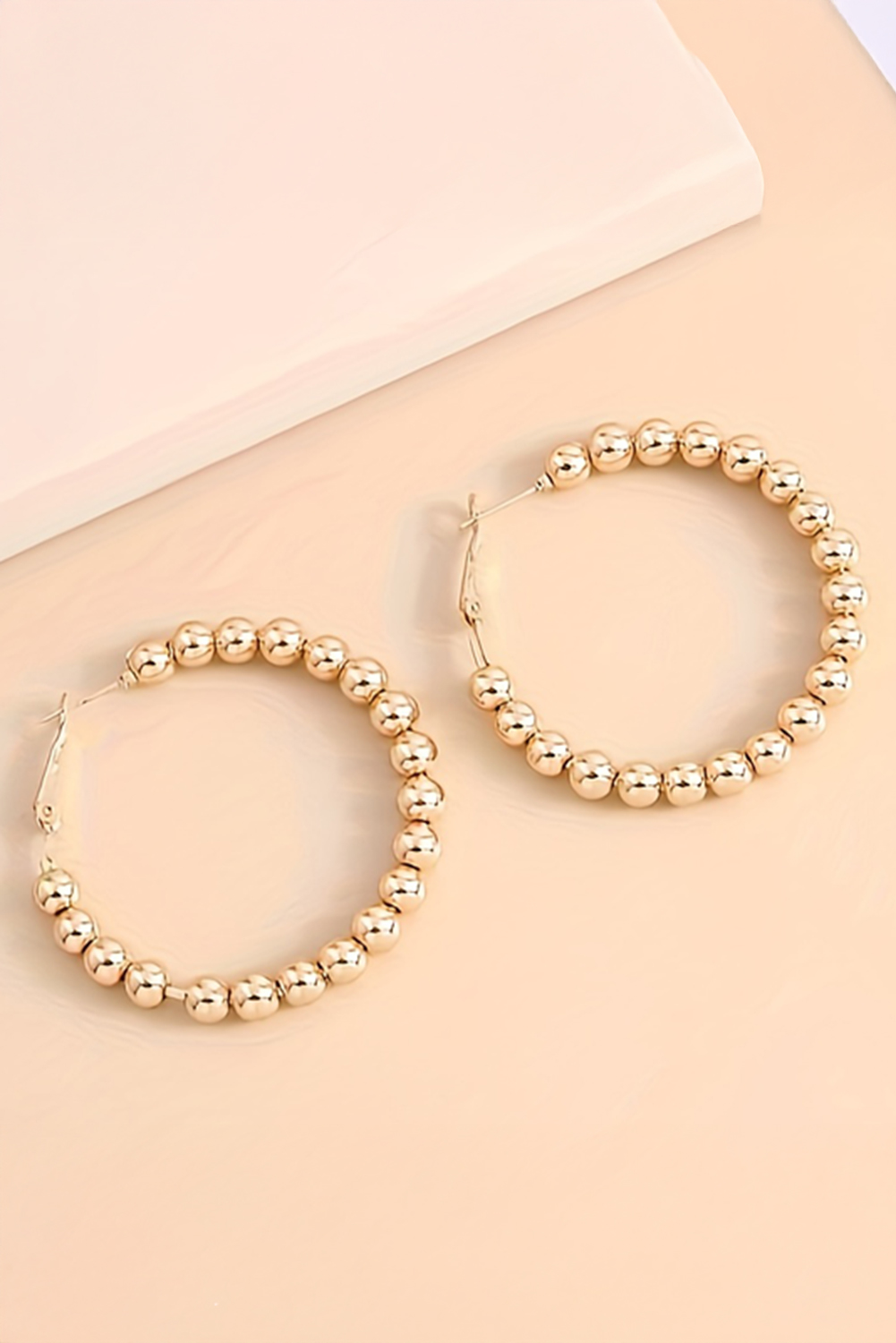 Gold Plated Beads Alloy Hoop Earrings - Image 3