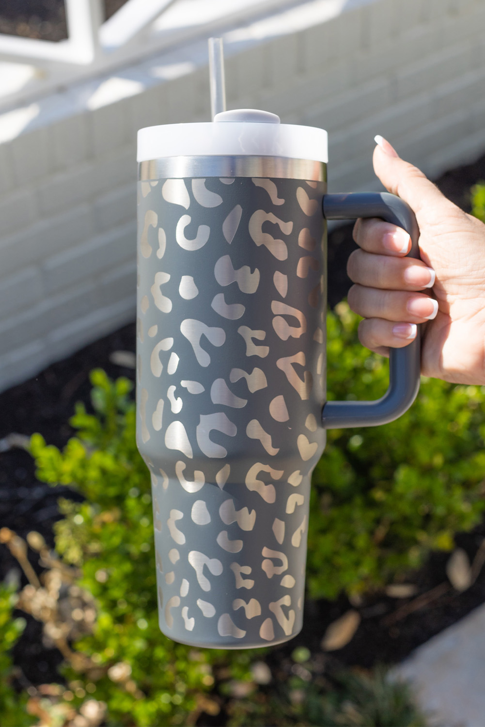 Gray Leopard Print 40OZ Stainless Steel Portable Cup with Handle - Image 6