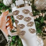 White Valentine Leopard Lips Print Thermos Cup with Straw 40oz