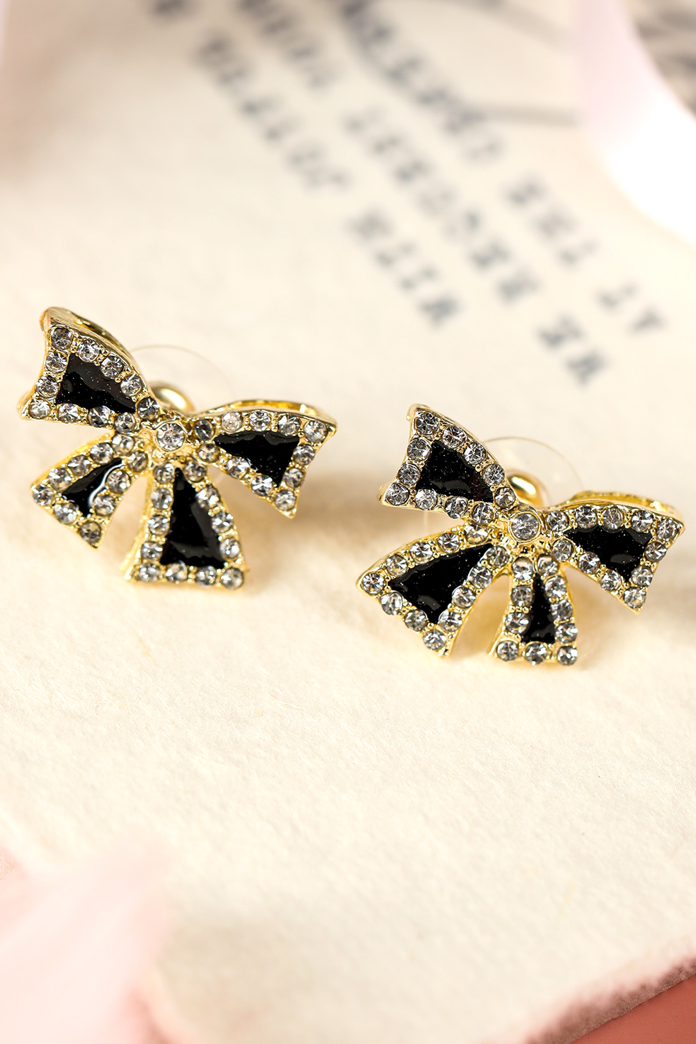 Black Rhinestone Bow Knot Stud Earrings - Image 2