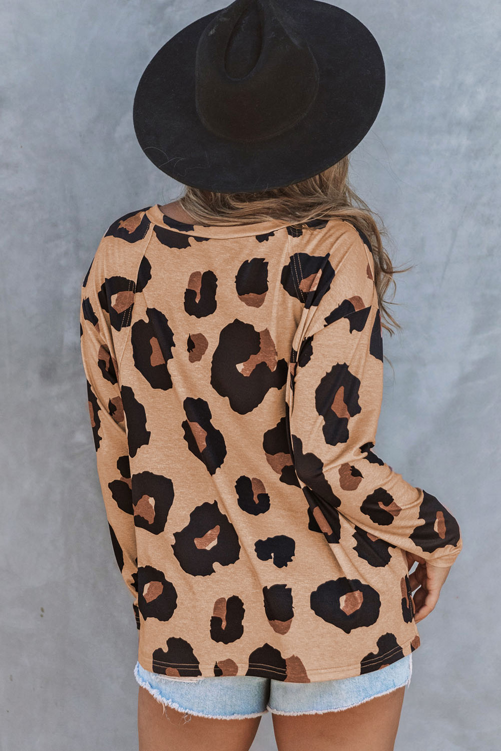 Leopard Print Long Sleeve Loose Top - Image 2