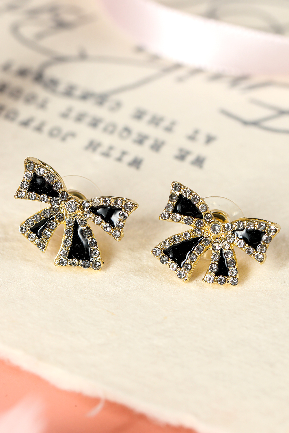 Black Rhinestone Bow Knot Stud Earrings - Image 3