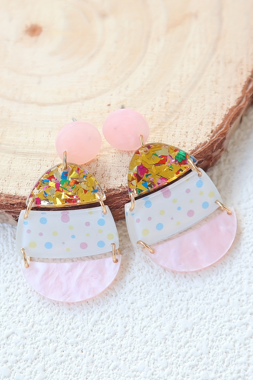 Pink Cute Printed Easter Egg Shape Drop Earrings - Image 2