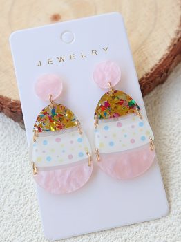 Pink Cute Printed Easter Egg Shape Drop Earrings