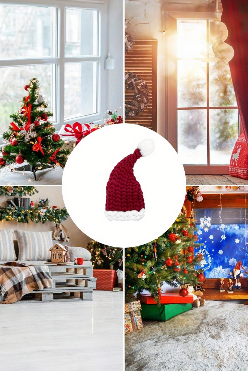 Dearlove Red Dahlia Color Block Pom Pom Decor Chunky Knitted Christmas Hat - Image 7