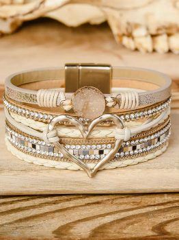 Beige Bohemian Heart Rhinestone Magnetic Buckle Bracelet