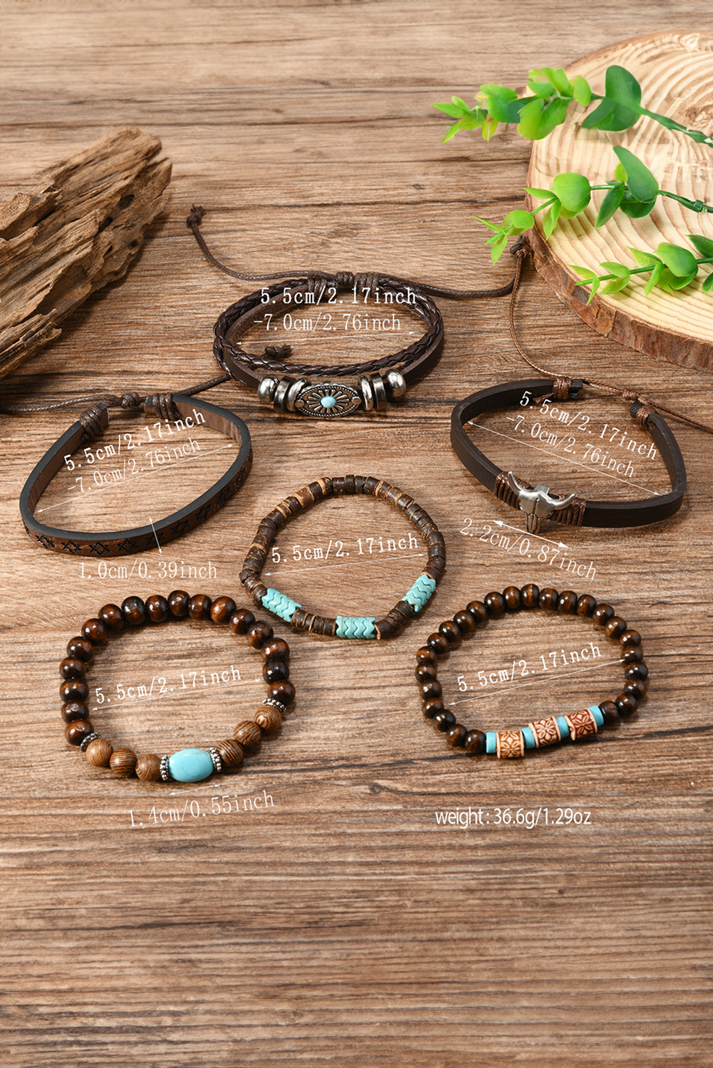 Chestnut 6 Piece Western Bull Skull Turquoise Beading Bracelet - Image 5