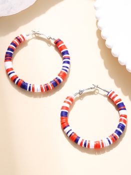 Fiery Red Patriotic Multicolored Bead Hoop Earrings