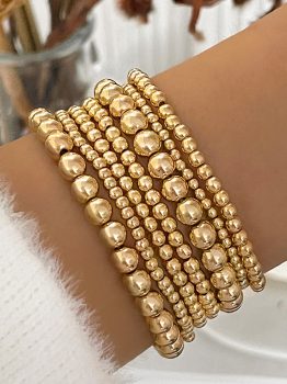 Gold 7pcs/Set Minimalist Plated Beaded Luxury Bracelet Set