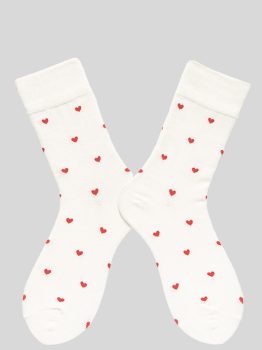 White Valentines Heart Pattern Crew Socks
