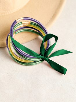 Green 5pcs Glitter Jelly Bow Knot Ribbon Bracelet Set