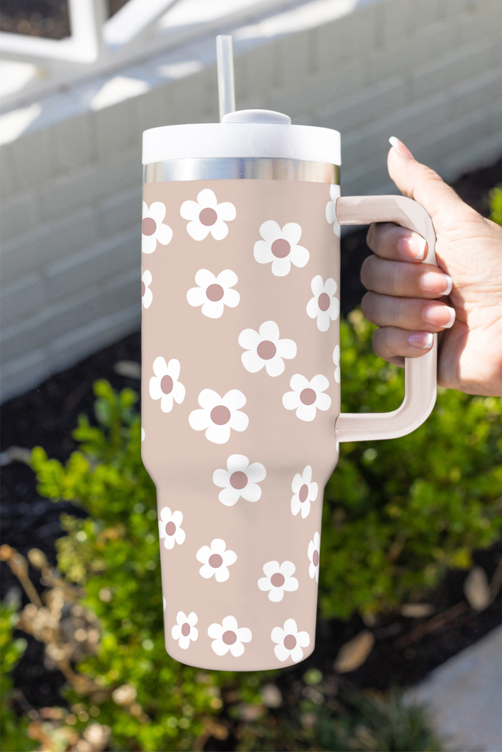 Parchment Floret Print Stainless Tumbler With Lid And Straw 40oz - Image 5