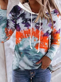 Multicolor Tie Dye Drawstring Kangaroo Pocket Hoodie