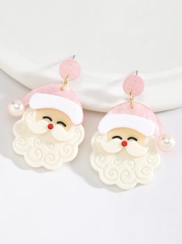 White Bright Pearl Decor Cute Father Christmas Earrings